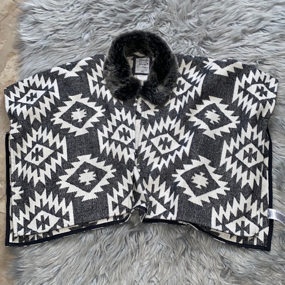 F&F Kids Made with Love faux fur collar Poncho 8
